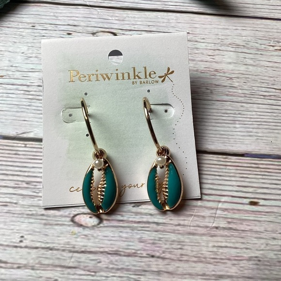 NEW PERIWINKLE BY BARLOW SHELL‎ EARRINGS GOLD AQUA BEACH VACATION - Picture 3 of 5